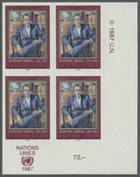 ** Vereinte Nationen - Genf: 1987. Ungezähnter ER-4er-Block Für Die Ausgabe "Jan Trygve Lie". UNO-Emblem Im Unter - Unused Stamps