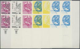 ** Vereinte Nationen - Genf: 1989. Progressive Proof (6 Phases) In Corner Blocks Of 4 For The 80c Value Of The Is - Neufs