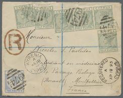 Br Zypern: 1893. Registered Envelope Addressed To France Bearing SG 31, ½pi Pale Green (8) And SG 34, 2pi Blue Ti - Autres & Non Classés