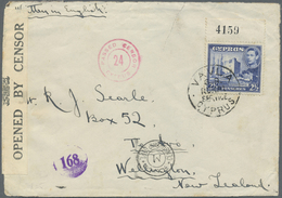 Br Zypern: 1941. Envelope (tears) Addressed To New Zealand Bearing SG 156, 2½p Blue Tied By Vavla/G.R. Rural Serv - Altri & Non Classificati