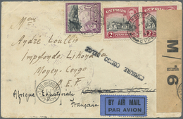 Br Zypern: 1943. Air Mail Envelope Addressed To The French Middle Congo Bearing SG 155b, 2p Carmine And Black (pa - Other & Unclassified