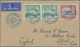 Br Zypern: 1950 (ca.). Air Mail Envelope Addressed To England Bearing SG 155ab, 1½p Green (pair) And SG 155b, 2p - Other & Unclassified