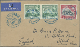 Br Zypern: 1950 (ca.). Air Mail Envelope Addressed To England Bearing SG 155ab, 1½p Green (pair) And SG 155b, 2p - Autres & Non Classés