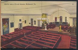 °°° 7987 - VA - RICHMOND - OLD ST. JOHN'S CHURCH INTERIOR - 1941 With Stamps °°° - Richmond