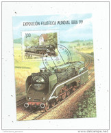 Timbre , LOCOMOTIVE , CUBA , Exposicion Filatelica Mundial IBRA 1999 - Treni