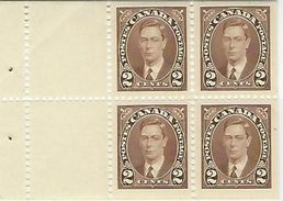 CANADA, 1937, Bookletpane From Booklet 28 Or 29, 4x2c Brown, - Booklets Pages