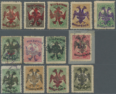 */O/Brfst Albanien: 1913, Double Headed Eagle Overprints, Mint And Used Assortment Of 13 Stamps Incl. Coloured - Albanien