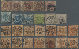 O/* Dänemark: 1851-63: Kleine Kollektion Von 57 Klassischen Marken Der Quadratausgaben Mit Fünf Einzelwe - Lettres & Documents