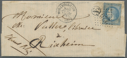 Br Frankreich: 1870, ALSACE-LORRAINE, Five Letters With French Post Franked With 20 Cent. Napoleon Sent - Usati