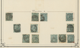 O Großbritannien: 1865, 1s. Green, Wm Emblems (SG 101), Specialised Assortment Of Twelve Stamps. - Autres & Non Classés