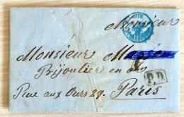 Autriche - PD - Cachet D'entrée Bleu - Pour Paris (Rue Aux Ours) - Sur Lettre Complète - ...-1850 Prephilately