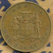 JAMAICA 1 CENT SHIELD FRONT QEII HEAD BACK 1966 F+ KM? READ DESCRIPTION CAREFULLY !!! - Jamaica