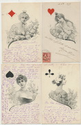 Set Of 4 Cards Woman Playing Cards . - Spielkarten