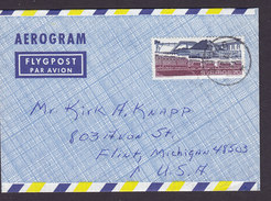 Sweden Flygpost Luftpost Aerogram Aerogramme SJÖBY 1971 Cover Brief FLINT Michigan USA Cz. Slania Stamp - Storia Postale