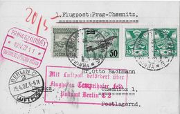 CESKOSLOVENSKO AIRMAIL 1927 - 1.Postflug Prag-Chemnitz, Stempel Flughafen Tempelhofer Feld - Luchtpost