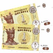 Moldova 1 Leu 2005 & 2006, UNC, P-8 - Moldawien (Moldau)