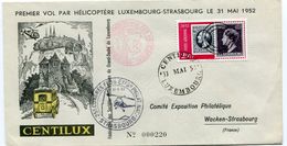 Premier Transport Postal International Par Helicoptere  LUXEMBOURG STRASBOUR  Du 31/05/1952 - Cartas & Documentos