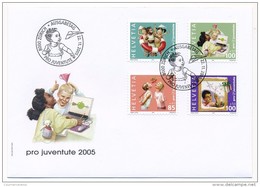 SUISSE -  FDC 2005 - Pro Juventute - 6 Enveloppes (2 Séries) + Cachet Noël Nativité - FDC