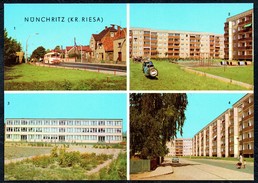 A7111 - Alte MBK Ansichtskarte - Nünchritz Kr. Riesa - Neubaugebiet Neubauten - Bushaltestelle Ikarus TOP - Riesa