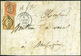 Lettre N° 1 + 5, 10c + 40c Sur L Obl Grille + Grand Cachet à Date Chalais 1 Jan 1951, 2è échelon De Poids 14,5 G Pour Ba - Sonstige & Ohne Zuordnung