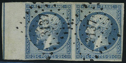 Oblitéré N° 10b, 25c Bleu Paire Horizontale BDF Avec Filet D'encadrement T.B. Signé + Certificat JF Brun - Altri & Non Classificati