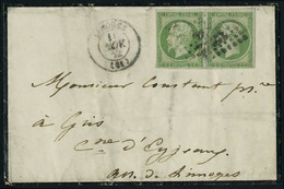 Lettre N° 12, 5c Vert, Paire Hor. Sur L, Càd Limoges 11 Nov 62, Pour Gris Cme D'Eyjiaux, Arrivée Au Verso St Paul D'Eyje - Autres & Non Classés