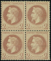 Neuf Sans Charnière N° 26B, 2c Rouge Brun Clair, Type II, Bloc De 4, Superbe - Andere & Zonder Classificatie