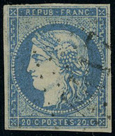 Oblitéré N° 44A, 20c Bleu, Type I, Report 1, T.B. Signé Calves - Altri & Non Classificati