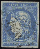 Oblitéré N° 44B, 20c Bleu, Type I Report 2, T.B. Signé JF Brun + Certificat Roumet - Altri & Non Classificati