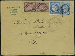 Lettre N° 60Cb, 25c Bleu, Paire Horizontale Type II +III + Paire Du 10c (58) Sur Lettre De Sens Sur Yonne 29 Mai 74 Pour - Autres & Non Classés