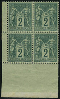 Neuf Sans Charnière N° 74, 2c Vert Type II, Bloc De 4  Excellent Centrage, Cdf, Superbe - Other & Unclassified