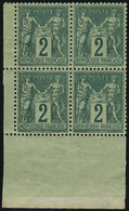 Neuf Sans Charnière N° 74, 2c Vert Type II, Bloc De 4  Excellent Centrage, Cdf, Superbe - Autres & Non Classés