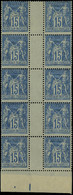 Neuf Sans Charnière N° 90, 15c Bleu, Bloc De 10, Interpanneau Sans Millésime, T.B. 2ex Cl - Autres & Non Classés