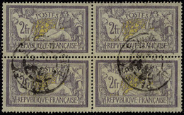 Oblitéré N° 122, 2f Merson Violet Et Jaune, Bloc De 4, Bon Centrage, T.B. - Sonstige & Ohne Zuordnung