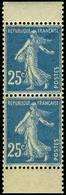 Neuf Sans Charnière N° 140f, 25c Bleu Semeuse, Paire Verticale De Carnet Type II, T.B. - Other & Unclassified