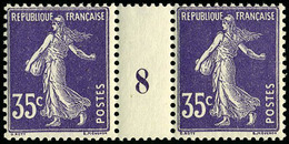 Neuf Sans Charnière N° 142, 35c Violet Semeuse Paire Verticale Millésime 8 T.B. - Altri & Non Classificati