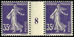 Neuf Sans Charnière N° 142, 35c Violet Semeuse Paire Verticale Millésime 8 T.B. - Sonstige & Ohne Zuordnung