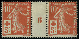 Neuf Avec Charnière N° 147, 10c + 5c Croix Rouge, 3 Paire Horizontales Millésimes 4, 5 Et 5, T.B. Millésime 4 ** - Sonstige & Ohne Zuordnung