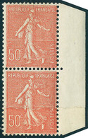 Neuf Sans Charnière N° 199, 50c Rouge Semeuse Lignée Type IIA, Paire Hor Avec Impression Sur Raccord, Bdf, T.B. Maury 19 - Sonstige & Ohne Zuordnung