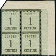 Neuf Sans Charnière N° 1. 1c Vert-bronze, Bloc De 4ex, Traces De Charnières En Marge Effleurant 2ex, CdF, T.B. Cote Maur - Other & Unclassified