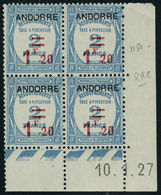 Neuf Sans Charnière N° 13, 1.20 Sur 2f Bleu, Bloc De 4, CD 10.1.27 T.B. 2ex Cl - Andere & Zonder Classificatie