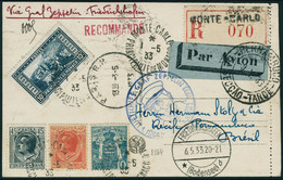 Lettre Zeppelin, 1 SAF 1933, CP Recommandée De Monté Carlo 1.5.33, Càd De Transit Friedrichschafen 6.5.33, Pour Récife P - Otros & Sin Clasificación