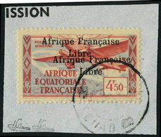 Fragment N° 17a, 4f50 Afrique Francaise Libre, Double Surcharge Sur Petit Fragment, T.B. Signé JF Brun - Otros & Sin Clasificación