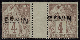 Neuf Sans Charnière N° 3, 4c Lilas Brun Sur Gris, Surcharge Type IV, Paire Hor. Interpanneau, T.B. Maury - Autres & Non Classés