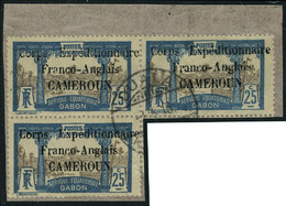 Fragment N° 44, 25c Corps Expéditionnaire, Bloc De 3ex, Obl Sur Frgt Douala, Cachet Allemand, T.B. - Altri & Non Classificati