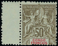 Neuf Sans Charnière N° 45a, 50c Bistre Sur Azuré, Double Légende, Bdf, T.B. Signé Roumet, Maury - Andere & Zonder Classificatie