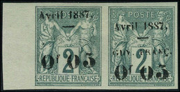 Neuf Avec Charnière N° 3, 0.05 Sur 2c Vert, Paire Hor, Bdf, Dont 1ex Surcharge Partielle Sans Guy. Franc. T.B. Rare, Sig - Andere & Zonder Classificatie