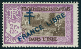 Neuf Avec Charnière N° 165a, 2fa 12ca France Libre, Surcharge Bleue, T.B. - Autres & Non Classés