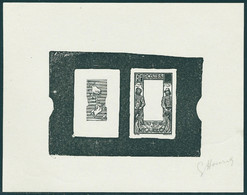 Type Carte De 1932, épreuve D'artiste En Noir Décomposée : Centre + Cadre, Valeur Faciale Obturée, Signée Hourriez, T.B. - Altri & Non Classificati