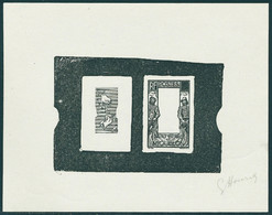 Type Carte De 1932, épreuve D'artiste En Noir Décomposée : Centre + Cadre, Valeur Faciale Obturée, Signée Hourriez, T.B. - Autres & Non Classés